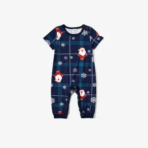 Christmas Santa & Snowflake Print Notched Collar button-down Shirt and Pants Family Matching Pajamas Sets (Flame Resistant) #1080364