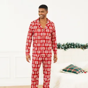 Christmas Snowflake Allover Print Notched Collar button-down Shirt and Pants Family Matching Pajamas Sets (Flame Resistant) #1080453