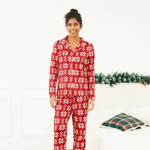 Christmas Snowflake Allover Print Notched Collar button-down Shirt and Pants Family Matching Pajamas Sets (Flame Resistant) #1080460