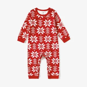 Christmas Snowflake Allover Print Notched Collar button-down Shirt and Pants Family Matching Pajamas Sets (Flame Resistant) #1080462