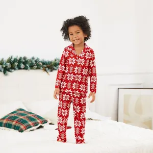 Christmas Snowflake Allover Print Notched Collar button-down Shirt and Pants Family Matching Pajamas Sets (Flame Resistant) #1080466