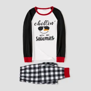 Christmas Snowman Face and Letter Print Family Matching Long-sleeve Pajamas Sets (Flame Resistant) #1192715