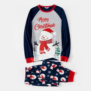 Christmas Snowman & Letter Print Family Matching Raglan-sleeve Pajamas Sets (Flame Resistant) #1060298