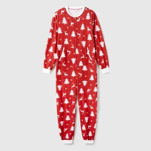 Christmas Tree and Reindeer Allover Print Family Matching Long-sleeve Onesies Pajamas Sets (Flame Resistant) #1073387