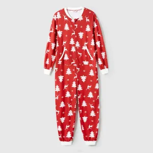 Christmas Tree and Reindeer Allover Print Family Matching Long-sleeve Onesies Pajamas Sets (Flame Resistant) #1073392