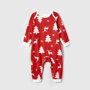 Christmas Tree and Reindeer Allover Print Family Matching Long-sleeve Onesies Pajamas Sets (Flame Resistant) #1073395