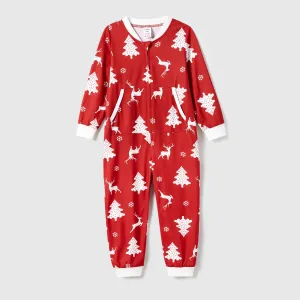 Christmas Tree and Reindeer Allover Print Family Matching Long-sleeve Onesies Pajamas Sets (Flame Resistant) #1073399