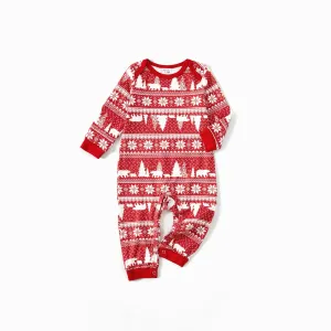 Christmas Tree & Bear Print Notched Collar button-down Shirt and Pants Family Matching Pajamas Sets (Flame Resistant) #1076479