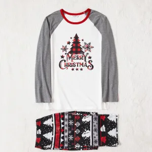 Christmas Tree Snowflake and Letters Print Grey Family Matching Long-sleeve Pajamas Sets (Flame Resistant) #1171405