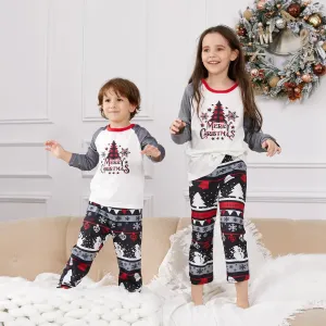 Christmas Tree Snowflake and Letters Print Grey Family Matching Long-sleeve Pajamas Sets (Flame Resistant) #1171407