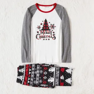 Christmas Tree Snowflake and Letters Print Grey Family Matching Long-sleeve Pajamas Sets (Flame Resistant) #1171408