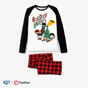 DC Super Friends Family Matching Christmas Graphic Top and Grid Pants Pajamas Sets(Flame Resistant) #1170867