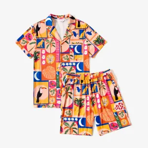 Family Matching Allover Tropical Printed Vacation Pajamas Sets (Flame Resistant) #1332593
