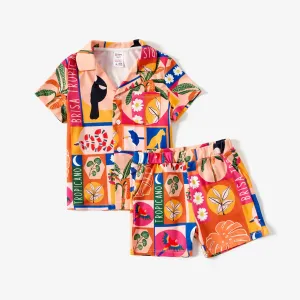 Family Matching Allover Tropical Printed Vacation Pajamas Sets (Flame Resistant) #1332606