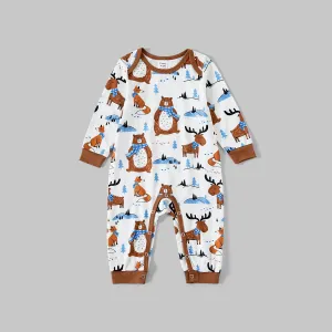 Family Matching Bear And Deer Print Long-sleeved Pajamas Sets (Flame Resistant) #1061137