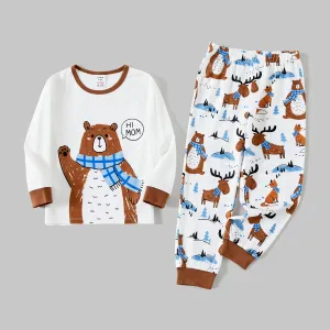 Family Matching Bear And Deer Print Long-sleeved Pajamas Sets (Flame Resistant) #1061140