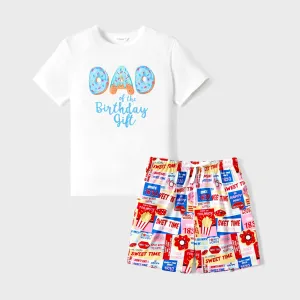 Family Matching Birthday Party Doughnut Pattern Top and Allover Shorts Pajamas Sets (Flame Resistant) #1326737
