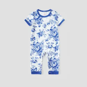 Family Matching Blue Floral Drawstring Pajamas (Flame Resistant)