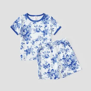 Family Matching Blue Floral Drawstring Pajamas (Flame Resistant) #1332678