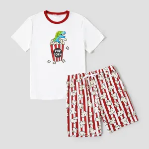 Family Matching Dinosaur Popcorn Pattern Top and Stripe shorts Pajama Sets (Flame Resistant) #1332262