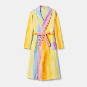 Family Matching Rainbow Fleece Long-sleeve Hoodie Belted Pajamas Robes (Flame Resistant)