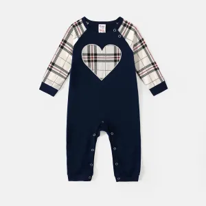 Family Matching School Grid Letter Print Patch Long Sleeve Pajamas Sets (Flame Resistant) #1057076