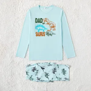 Family Matching Solid Color Dinosaur Print Long Sleeve Pajamas Sets (Flame Resistant) #1057198