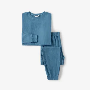 Family Matching Solid Color Long Sleeve Snug-fitting Pajamas Sets #1061411