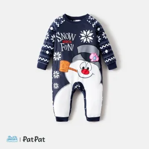 Frosty The Snowman Family Matching Christmas Snowman Graphic Allover Snowflake Print Polar Fleece Raglan-sleeve Pajamas Sets (Flame Resistant) #1073471