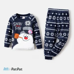 Frosty The Snowman Family Matching Christmas Snowman Graphic Allover Snowflake Print Polar Fleece Raglan-sleeve Pajamas Sets (Flame Resistant) #1073477