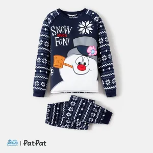 Frosty The Snowman Family Matching Christmas Snowman Graphic Allover Snowflake Print Polar Fleece Raglan-sleeve Pajamas Sets (Flame Resistant) #1073481
