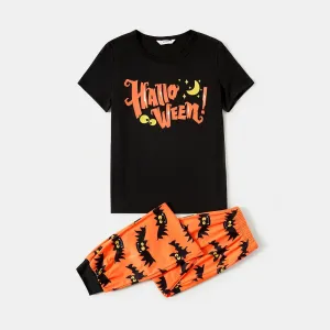 Halloween Family Matching Letter & Bat Print Short-sleeve Pajamas Sets (Flame Resistant) #1010241