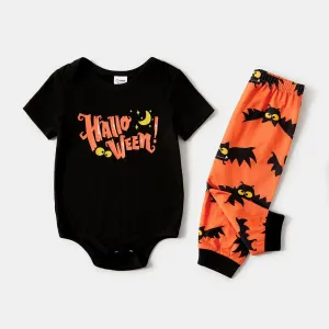 Halloween Family Matching Letter & Bat Print Short-sleeve Pajamas Sets (Flame Resistant) #815017