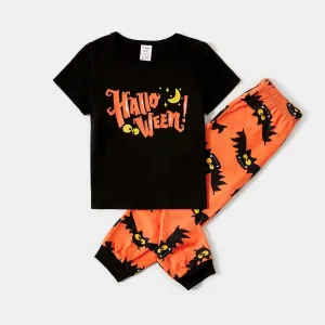 Halloween Family Matching Letter & Bat Print Short-sleeve Pajamas Sets (Flame Resistant) #815021