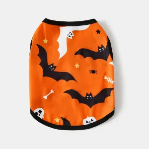 Halloween Family Matching Solid Color Bat Ghost Print Pajamas Sets (Flame Resistant) #1060999