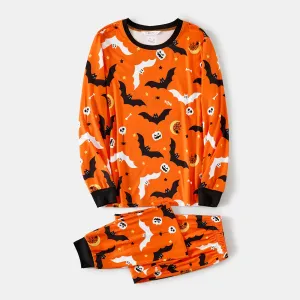 Halloween Family Matching Solid Color Bat Ghost Print Pajamas Sets (Flame Resistant) #1061000