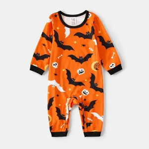 Halloween Family Matching Solid Color Bat Ghost Print Pajamas Sets (Flame Resistant) #1061005