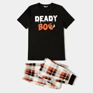 Halloween Family Mtaching Letter Print Plaid Pajamas Sets (Flame Resistant) #1063922