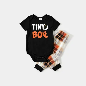 Halloween Family Mtaching Letter Print Plaid Pajamas Sets (Flame Resistant)