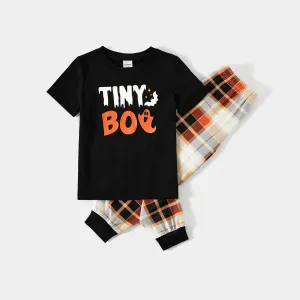 Halloween Family Mtaching Letter Print Plaid Pajamas Sets (Flame Resistant) #1063936