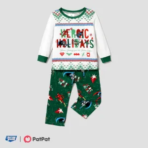 Justice League Daddy and Me Christmas Character Allover Print Pajamas Sets(Flame Resistant) #1192407