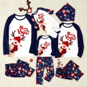 Merry Xmas Letters and Reindeer Print Navy Family Matching Long-sleeve Pajamas Sets (Flame Resistant) #1171266