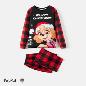 PAW Patrol Family Matching Christmas Red Plaid Long-sleeve Cartoon Graphic Pajamas Sets (Flame Resistant) #1315423