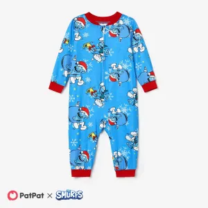 The Smurfs Christmas Pattern Print Colorblock Family Matching Onesies Pajamas(Flame Resistant) #1170587