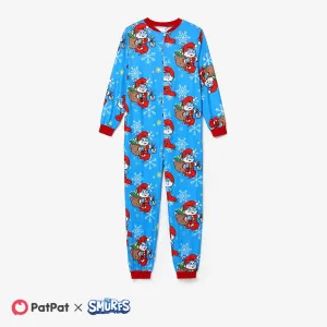 The Smurfs Christmas Pattern Print Colorblock Family Matching Onesies Pajamas(Flame Resistant) #1170589