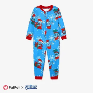 The Smurfs Christmas Pattern Print Colorblock Family Matching Onesies Pajamas(Flame Resistant) #1170599