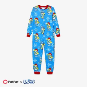 The Smurfs Christmas Pattern Print Colorblock Family Matching Onesies Pajamas(Flame Resistant) #1170600