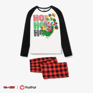 Tom and Jerry Family Matching Christmas Graphic Top and Letter Allover Pants Pajamas Sets(Flame Resistant) #1169994