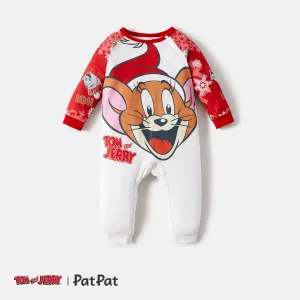 Tom and Jerry Family Matching Red Christmas Graphic Raglan-sleeve Pajamas Sets (Flame Resistant) #210397