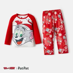 Tom and Jerry Family Matching Red Christmas Graphic Raglan-sleeve Pajamas Sets (Flame Resistant) #210403